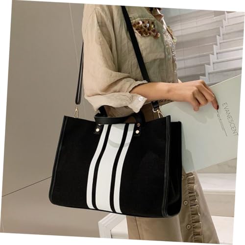 ORFOFE Große Damen Tote Bag mit Streifenmuster Modische Langlebige Tragetasche mit Verstellbarem Schulterriemen Großer Kapazität Komfortabel für Alltag Freizeit und Arbeit Schwarz von ORFOFE
