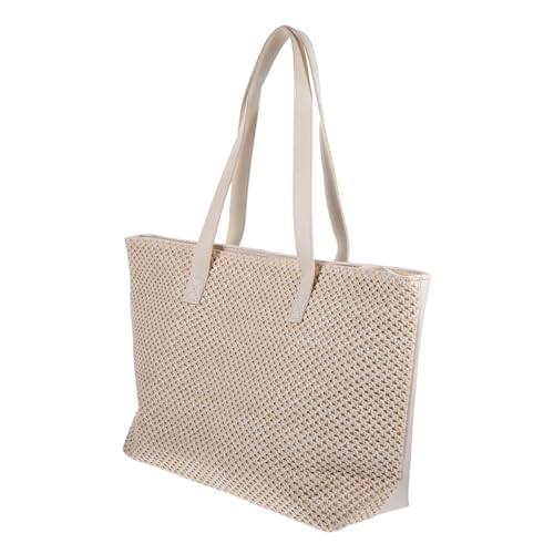 ORFOFE Große Handgewebte Strohtasche Damen Tote Bag mit Großer Kapazität Leichte Schultertasche für Sommer Strand Alltag Shopping und Freizeit Stilvoller Tragbarer Beutel in Cremeweiß von ORFOFE