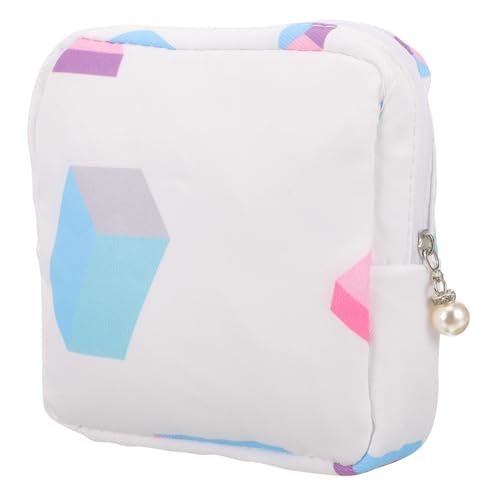 ORFOFE Große Kapazität Sanitary Napkin Organizer mit Robustem Reißverschluss Vielseitiger Aufbewahrungsbeutel für Damenbinden und Hygieneeinlagen Tragbar und Kompakt Weißes Geometrisches von ORFOFE