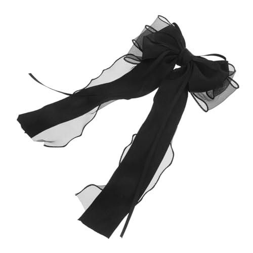 ORFOFE Große Schwarze Haarschleife mit Spitzen Design Elastische Federklammer für Damen Vielseitiger Haarschmuck für Hochzeit Party und Alltag Eleganter Look für Stilvolle Flechtfrisuren von ORFOFE