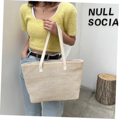 ORFOFE Große Strohtasche Damen mit Hoher Kapazität Gewebte Schultertasche aus Hautfreundlichem Material Leichte Strandtasche für Alltag Arbeit und Schule Modische Weiße Tote Bag von ORFOFE