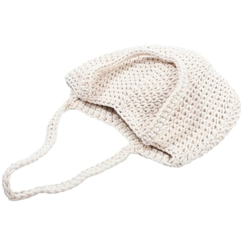 ORFOFE Handgefertigte Damen Tote Bag aus Baumwollseil Leichte Strandtasche Sommer Tasche Vielseitige Umhängetasche für Urlaub Shopping und Freizeit Langlebig und Modisch Weiß von ORFOFE