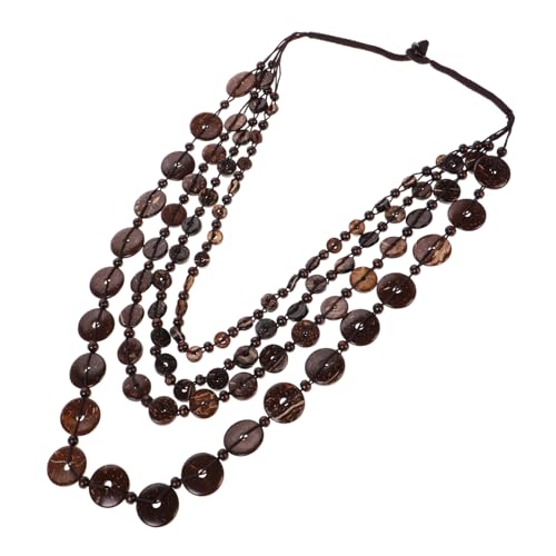 ORFOFE Handgefertigte Holzperlen Halskette Damen Lange Boho Kette mit Kokosnussschalen Retro Strand Schmuck Einzigartiges Handgewebtes Vintage Accessoire Braune Perlenkette für von ORFOFE