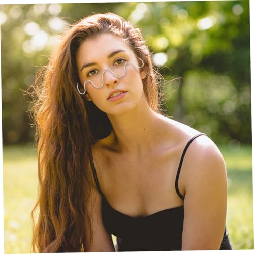ORFOFE Handgefertigter Halbrandloser Damen brillenrahmen mit Wellen design Silbernes Metall Modisches Prop Glasses Accessoire für Fotos Alltag und Festlichkeiten von ORFOFE