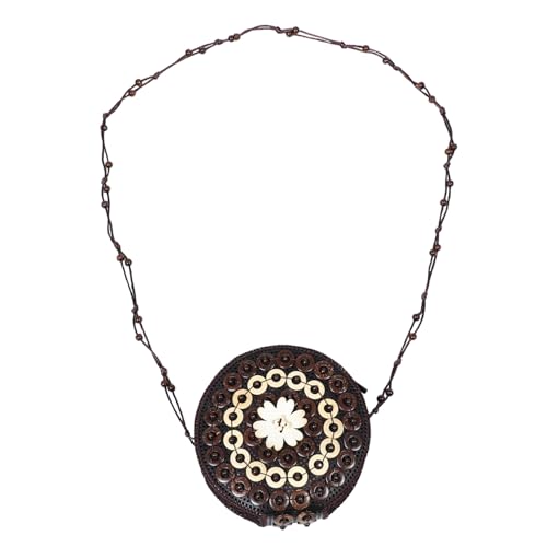 ORFOFE Handgewebte Boho Umhängetasche aus Kokosnussschale Ethno-Stil Kompakte Kosmetiktasche Münzgeldbörse mit Lippenstift Kartenfach für Damen Alltag und Reisen von ORFOFE