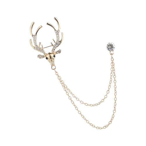 ORFOFE Herren Brosche mit Strass Motiv Goldfarbene Kettenbrosche für Anzug Modische Männer Anstecknadel Dekoratives Schmuckstück für Jacken Geschenkidee zu Weihnachten und Geburtstag von ORFOFE