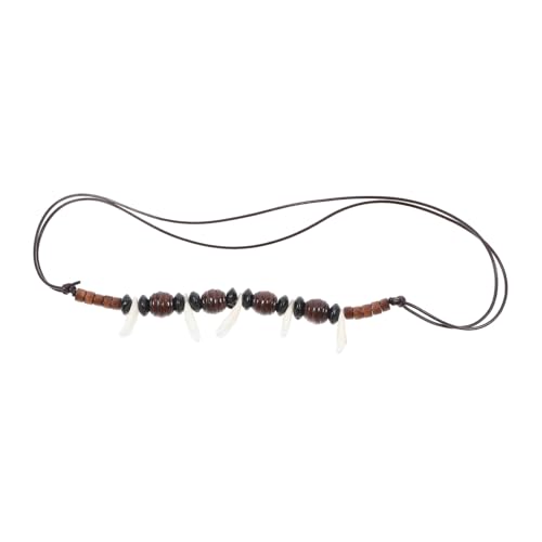 ORFOFE Herren Perlenkette mit Verstellbarem Weißen Wachsband Wolf Anhänger Tribal Stil Hip Hop Halskette für Alltag Strandparty und Urlaub Halsdekoration für Männer von ORFOFE