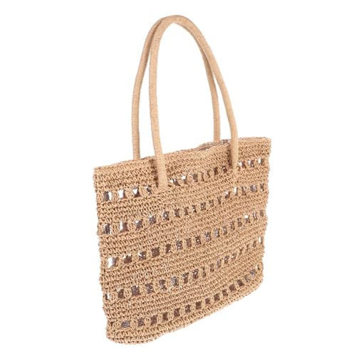 ORFOFE Hohlgewebte Strandtasche Damen Sommer Tasche Große Einkaufstasche Modisch Leicht Vielseitig Geeignet für Urlaub und Alltag von ORFOFE