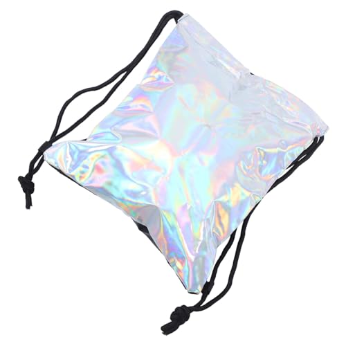 ORFOFE Holografischer Drawstring Rucksack für Damen Modischer Schulrucksack mit Großer Kapazität für Alltag und Freizeit Stilvolles Design PU Material Silber von ORFOFE