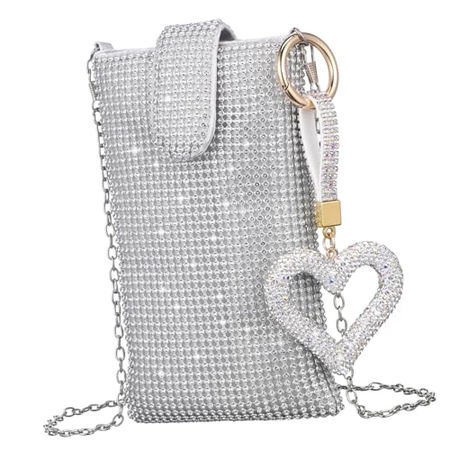 ORFOFE Kleine Silberne Crossbody Handtasche für Damen mit Leichtem Schulterriemen und Modischem Herz Schlüsselanhänger Robustes Material Vielseitig für Alltag Reisen und Partys Geeignet von ORFOFE