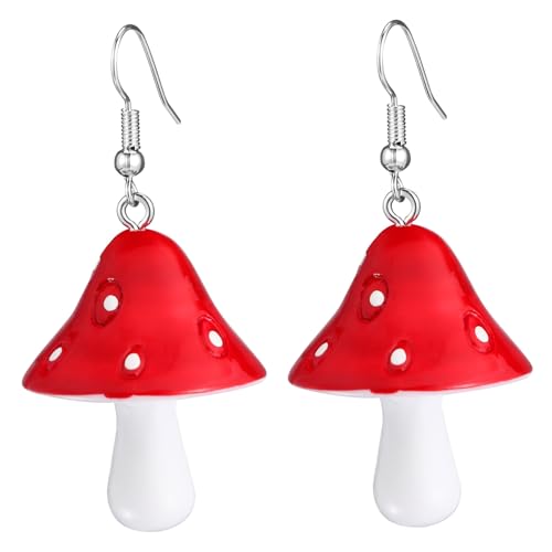 ORFOFE Kreative Pilzohrringe Damen Baumelnd Einzigartiges Design Rote Simulierte Pilzform Schmuck Geschenkidee Für Frauen Mädchen von ORFOFE