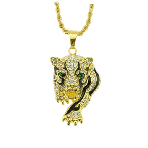 ORFOFE Kreative Tigerkopf Anhänger Halskette mit Grünen Augen Goldfarbene Clavicle Chain Modischer Schmuck für Damen und Mädchen Langlebiges Design zu Besonderen Anlässen von ORFOFE