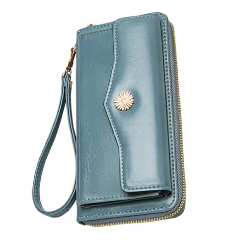 ORFOFE Lange Damen Geldbörse mit Münzfach Geräumige Clutch Handtasche Reißverschlussfest Leicht und Kompakt für Karten Kleingeld und Kleine Accessoires Stilvolles Blaues Design von ORFOFE