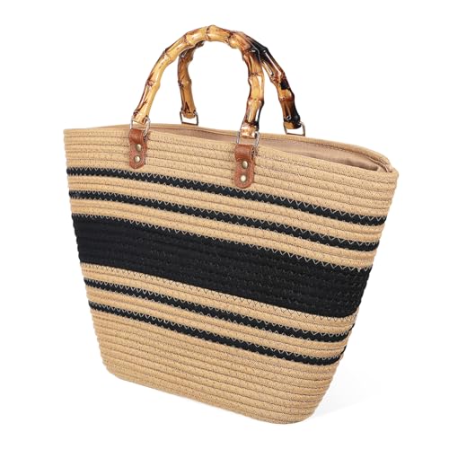 ORFOFE Leichte Handgewebte Strandtasche aus Natürlichen Materialien Geräumige Sommertasche für Damen Vielseitige Nutzung für Urlaub und Freizeit Modisches Korbdesign in Kaffee Schwarz von ORFOFE