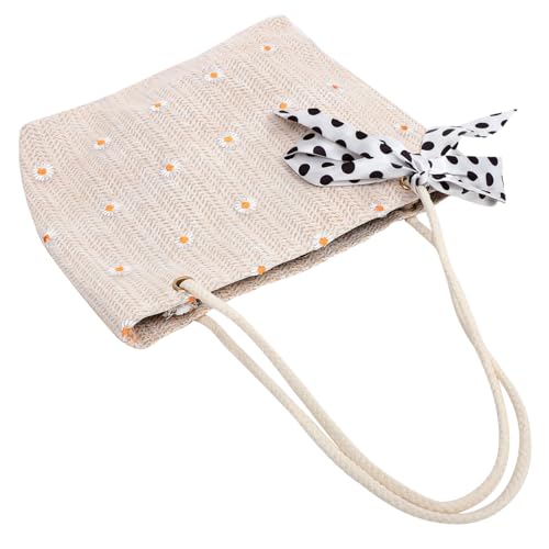 ORFOFE Leichte Strohtasche Damen Handtasche mit Schleifen dekor Gewebte Strandtasche Portable Schultertasche für Alltag Einkauf Party Sommerliche Freizeit Stilvolle Aufbewahrungstasche von ORFOFE