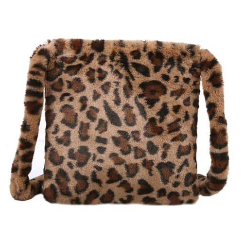 ORFOFE Leopard Muster Schultertasche Plüsch Crossbody Bag Damen Umhängetasche Modisch Groß Volumen für Alltag Party Shopping Strand von ORFOFE