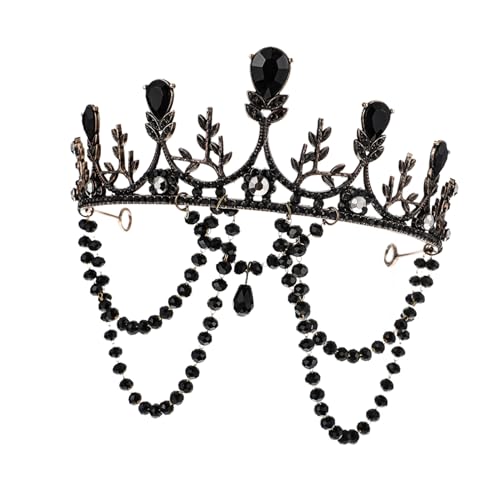ORFOFE Lolita Strass Kristallkrone Damen Hochzeit Haarschmuck Braut Haarschmuck Festzug Gothic Stil Schwarze Tiara für Fotoshootings und Partys von ORFOFE