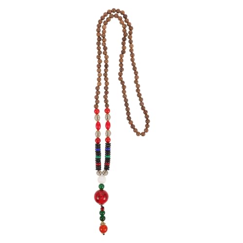 ORFOFE Long Boho Prayer Beads Pendant für Männer Frauen Handgemachte Halskette mit Friedenssymbol Natürliche Holzperlen Einzigartiger Vintage Stil von ORFOFE
