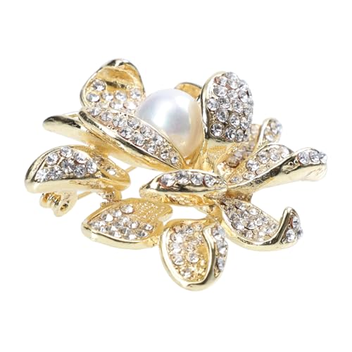 ORFOFE Lotus Brosche mit Perlen und Strass Modisches Legierungs Abzeichen Leichte Blumen Anstecknadel für Damen Vielseitiges Schmuck Accessoire für Hochzeit Party und Alltag von ORFOFE