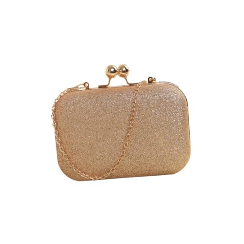 ORFOFE Mini Clip Chain Handtasche Damen Abendtasche Stilvolle Umhängetasche Schultertasche für Hochzeit Party Bankett mit Kette Gold von ORFOFE