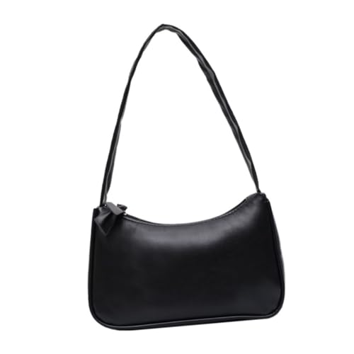 ORFOFE Modische Kleine Pu schultertasche Damen Retro Chic Umhängetasche mit Reißverschluss für Alltag und Party Schwarz von ORFOFE