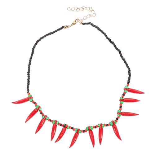 ORFOFE Multifarbige Perlenkette mit Chili Anhänger Modisches Vielseitiges Schmuckstück für Damen Farbenfroher Beaded Choker Eleganter Halsschmuck für Alltag und Party von ORFOFE