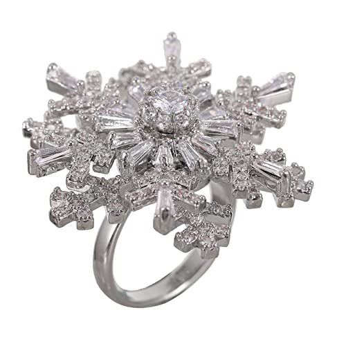 ORFOFE Offener Damen Ring Verstellbar Doppelter Lagen Design Modischer Schmuck für Frauen Stilvoller Fingerring mit Weißem Schneeflocken Muster Auffälliges Accessoire für Festivals von ORFOFE