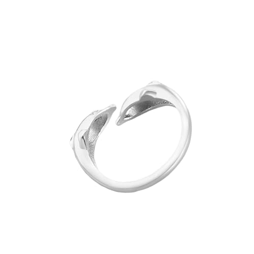 ORFOFE Offener Silberring mit Delfin Design Verstellbarer Modischer Finger Schmuck Kreativer Statement ring für Damen Einzigartiges Accessoire für Alltag und Festtage von ORFOFE