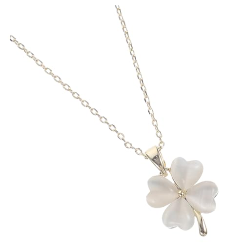 ORFOFE Opal Vierblättriges Kleeblatt Halskette Leichtes Glücksbringer Schmuck Damen Freundschaft Geschenk Weiß Charm Anhänger für Geburtstag Party Alltag von ORFOFE