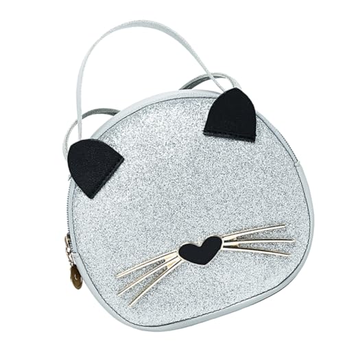 ORFOFE PU Handtasche Kleine Runde Umhängetasche mit Leopardenmuster und Katzenohren für Damen Mädchen Modische Schultertasche Weiß von ORFOFE