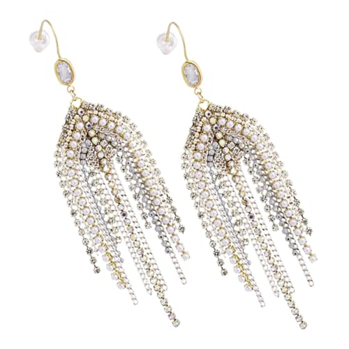 ORFOFE Perlen Quasten Ohrringe Damen Elegant Statement Chandelier Ohrschmuck Lange Kettenohrringe Für Hochzeit Festliche Anlässe Damen Schmuck von ORFOFE