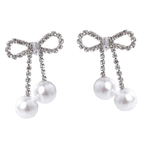 ORFOFE Perlen Schleifen Ohrstecker Damen Leichte Langlebige Statement Ohrringe Schmuck Damen für Hochzeit Geburtstag Alltag Silberfarbene Edle Ohrhänger von ORFOFE