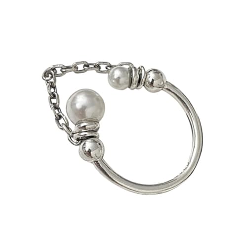 ORFOFE Perlenkette Offener Damenring Verstellbar Elegant Schmuck Geschenk Fashion Accessoire Silber von ORFOFE