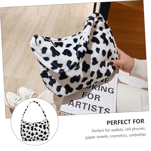 ORFOFE Plüsch Damen Umhängetasche mit Milchkuh muster Weiche Schultertasche mit Reißverschluss Vielseitige Armpittasche für Alltag und Freizeit Modische Handtasche für Frauen von ORFOFE
