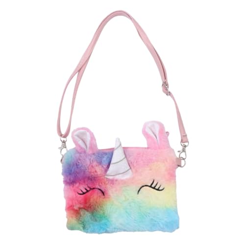ORFOFE Plüsch Einhorn Tasche Regenbogenfarben Süße Umhängetasche für Mädchen Kindergeburtstag Party Kleine Handtasche für Münzen Snacks von ORFOFE