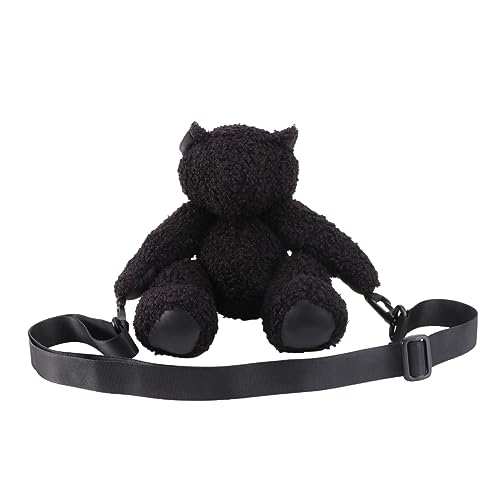 ORFOFE Plüsch Umhängetasche Damen Cartoon Bär Form Weiche Schultertasche Stylische Kuscheltasche Schwarz Niedlich Alltag Shopping Tasche von ORFOFE