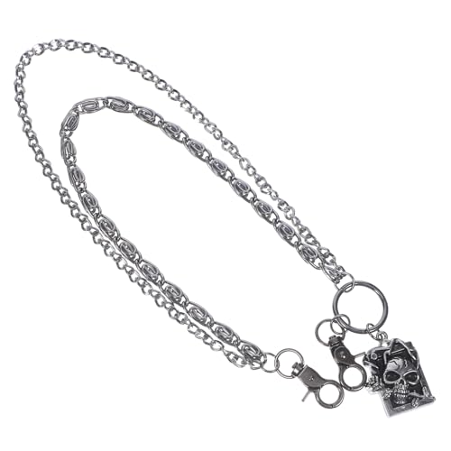 ORFOFE Punk Metal Hüftkette Doppelreihig mit Totenkopf Robuste Hosenkette aus Metall für Herren Stylisches Hip Hop Accessoire für Biker Goth und Halloween Festivals von ORFOFE