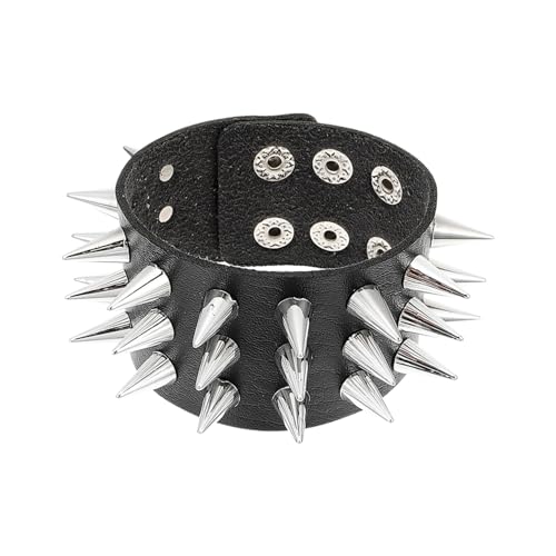 ORFOFE Punk Nieten Armband Imitat Drei Reihen Spitzen Nieten Wristband Schwarz Modisches Party Accessoire für Damen und Herren von ORFOFE