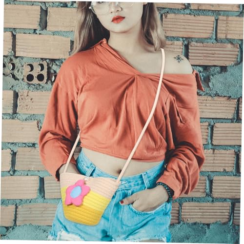 ORFOFE Rattan Umhängetasche Blumenmotiv Strandtasche Junge Mädchen Bucket Bag Großer Stauraum Komfortables Tragegefühl Für Outdoor Aktivitäten Strandzubehör Mädchen Tasche von ORFOFE