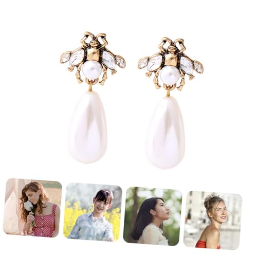 ORFOFE Retro Perlenohrringe Damen mit Strasssteinen Lange Ohrstecker Leichte Schmuck für Alltag und Festival Baumelnde Ohrhänger Weiß von ORFOFE