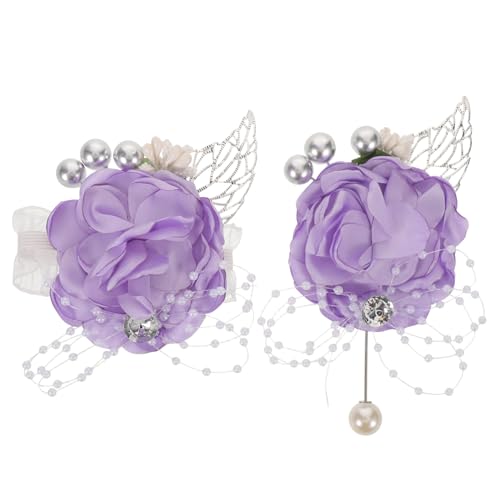 ORFOFE Romantisches Hochzeits-blumen-set Handgelenk-corsage und Boutonniere Set in Flieder für Braut Bräutigam und Brautjungfern Zeitloses Design Vielseitig für Hochzeit Party und von ORFOFE