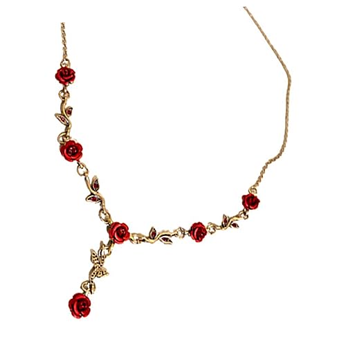 ORFOFE Rosenblüten Halskette mit Funkelnden Kristallen Zarte Choker Kette für Damen Modischer Schmuck in Rot Geburtstags Geeignet Clavicle Kette für Alltag und Party von ORFOFE
