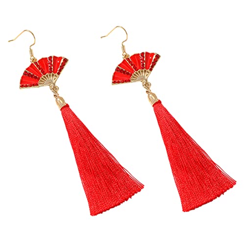 ORFOFE Rote Ohrstecker Fächerform Ohrringe Damen Retro Stil Festliche Schmuck für Hochzeit Party Ohrringe mit Hoher Festigkeit und Komfort Passend zu Cheongsam und Tanzaufführungen von ORFOFE