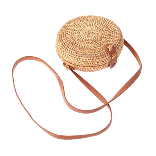 ORFOFE Runde Handgefertigte Damen Stroh Schultertasche Kleine Geflochtene Umhängetasche Casual Rattan Crossbody Bag für Alltag Strand und Reisen Modisch und Vielseitig von ORFOFE