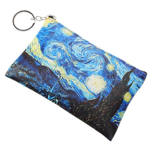 ORFOFE Schlüsselanhänger Geldbörse Damen Kleines Münzfach mit Reißverschluss PU Ölgemälde Design für Münzen und Kleine Gegenstände Portabel und Vielseitig von ORFOFE