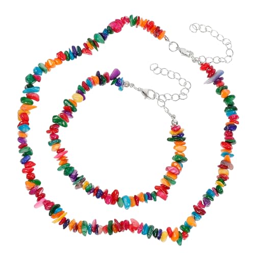 ORFOFE Schmuckset Damen Strandstil Halskette und Armband mit Natürlichen Bunten Muschelsteinchen Leichtes Modisches Accessoire für Alltag und Party von ORFOFE