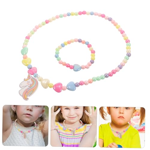 ORFOFE Schmuckset Einhorn Perlenkette und Armband für Mädchen Leichtes Niedliches Schmuckset mit Einhorn design für Geburtstag Party und Alltag Modisches Perlenschmuckset von ORFOFE