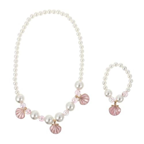 ORFOFE Schmuckset aus Pinkem Muschel perlen armband und Halskette Leicht Geruchlos Langlebig Einfach Anzulegen Geschenk für Mädchen Kleinkinder Party und Festtage von ORFOFE