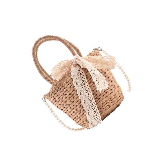 ORFOFE Schultertasche Damen Strohgeflecht Handtasche Karierte Strandtasche mit Perlen Verzierung Langlebig und Vielseitig für Urlaub Party und Alltag Praktische Umhängetasche für Frauen von ORFOFE