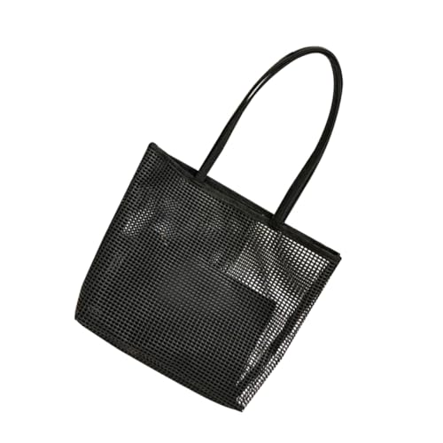 ORFOFE Schwarze Mesh Strandtasche mit Hohlmuster Multifunktionale Schulter Handtasche mit Kleinem Kosmetikbeutel Modische Leichte Einkaufstasche für Damen und Mädchen für Urlaub und von ORFOFE